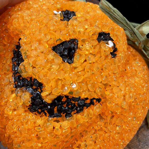 Halloween VTG Melted Plastic Popcorn Light Up Pumpkin Black Cat Wall Hanging - Picture 3 of 10